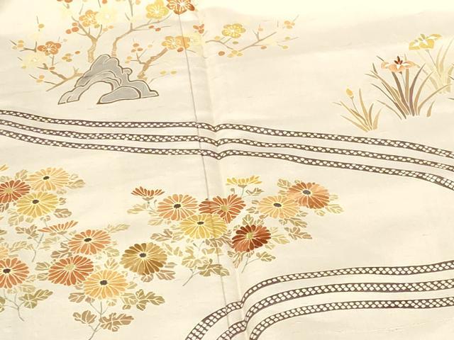 平和屋着物●訪問着　紬地　刺繍　流水花文　金彩　正絹　逸品　未使用　DABH0791op