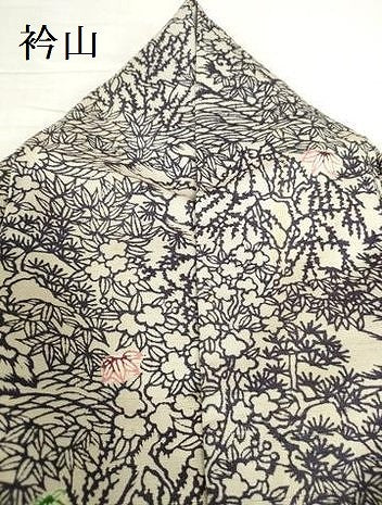 平和屋着物●上質な小紋　紬地　型染　笹の葉花文　正絹　逸品　DABH0795op