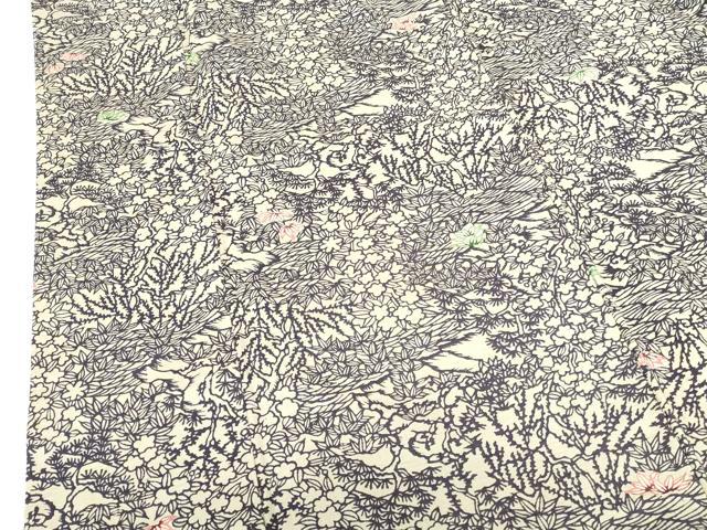 平和屋着物●上質な小紋　紬地　型染　笹の葉花文　正絹　逸品　DABH0795op
