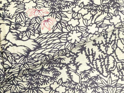 平和屋着物●上質な小紋　紬地　型染　笹の葉花文　正絹　逸品　DABH0795op