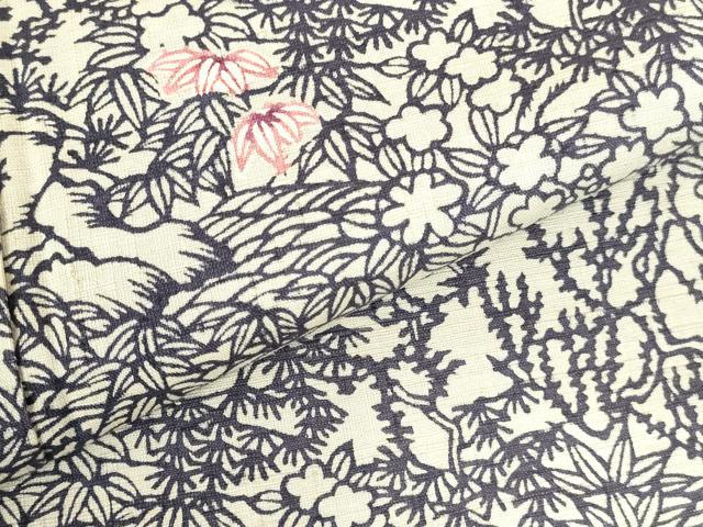 平和屋着物●上質な小紋　紬地　型染　笹の葉花文　正絹　逸品　DABH0795op