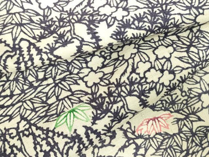 平和屋着物●上質な小紋　紬地　型染　笹の葉花文　正絹　逸品　DABH0795op