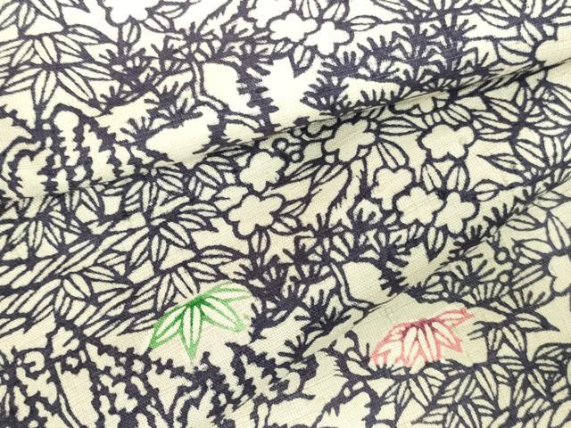 平和屋着物●上質な小紋　紬地　型染　笹の葉花文　正絹　逸品　DABH0795op