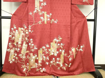 平和屋着物●訪問着　駒刺繍　短冊草花文　金彩　正絹　逸品　DABH0796op