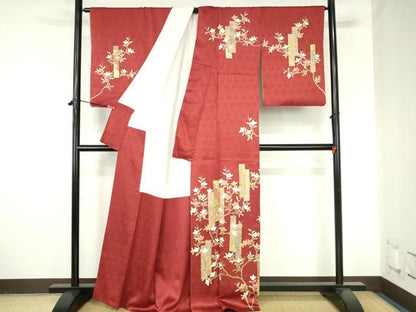 平和屋着物●訪問着　駒刺繍　短冊草花文　金彩　正絹　逸品　DABH0796op