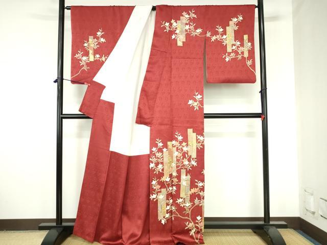 平和屋着物●訪問着　駒刺繍　短冊草花文　金彩　正絹　逸品　DABH0796op