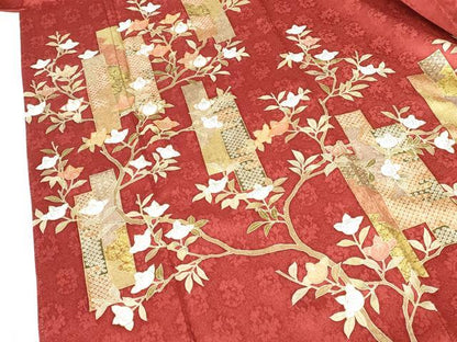 平和屋着物●訪問着　駒刺繍　短冊草花文　金彩　正絹　逸品　DABH0796op