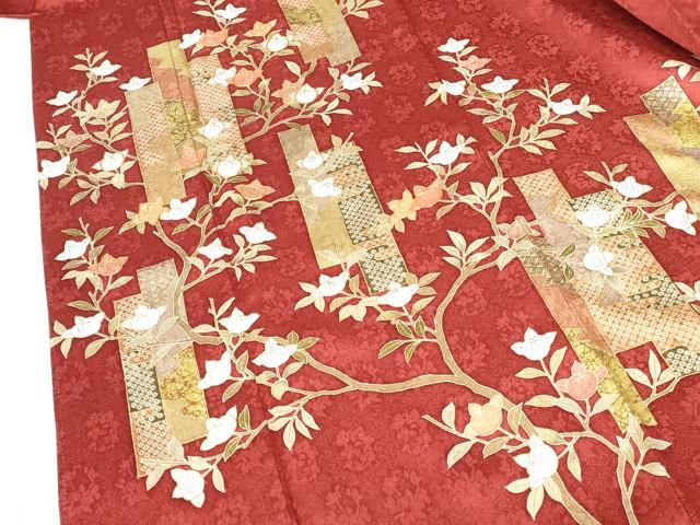 平和屋着物●訪問着　駒刺繍　短冊草花文　金彩　正絹　逸品　DABH0796op