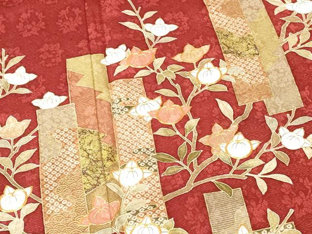 平和屋着物●訪問着　駒刺繍　短冊草花文　金彩　正絹　逸品　DABH0796op