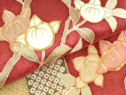 平和屋着物●訪問着　駒刺繍　短冊草花文　金彩　正絹　逸品　DABH0796op