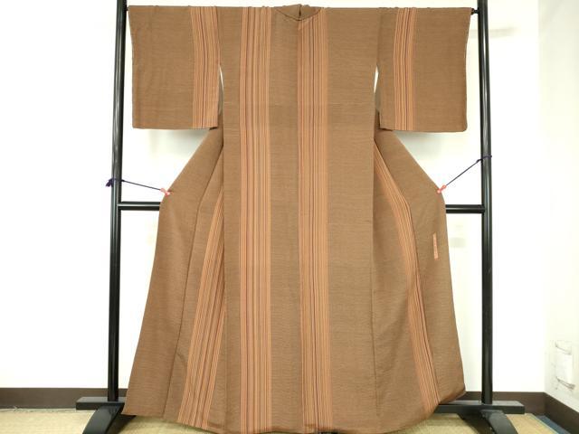 平和屋着物●上質な小紋　間道　染：左古義典作　鬼しぼ縮緬　正絹　逸品　DABH0797op