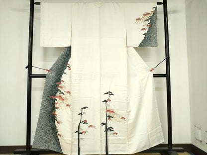 平和屋着物●訪問着　駒刺繍　枝松　金彩　正絹　逸品　DABH0801op