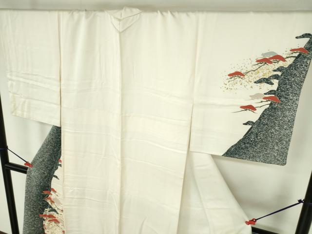 平和屋着物●訪問着　駒刺繍　枝松　金彩　正絹　逸品　DABH0801op