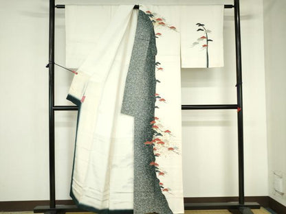 平和屋着物●訪問着　駒刺繍　枝松　金彩　正絹　逸品　DABH0801op