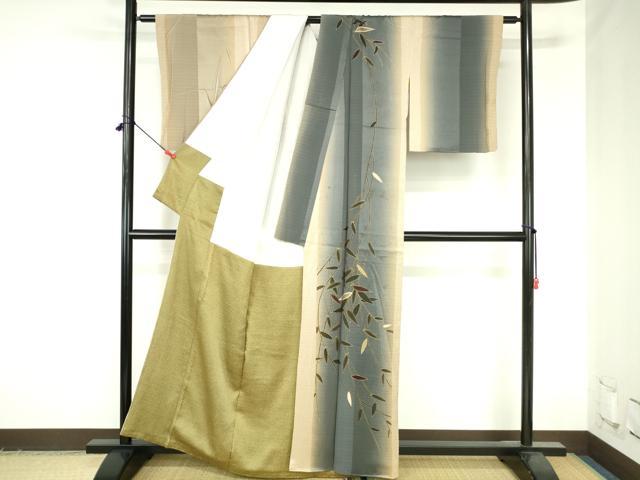 平和屋着物●訪問着　枝葉文　暈し染め　金彩　正絹　逸品　DABH0802op