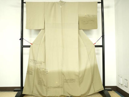 平和屋着物●訪問着　刺繍　千鳥　笹の葉花文　暈し染め　金彩　正絹　逸品　DABH0803op