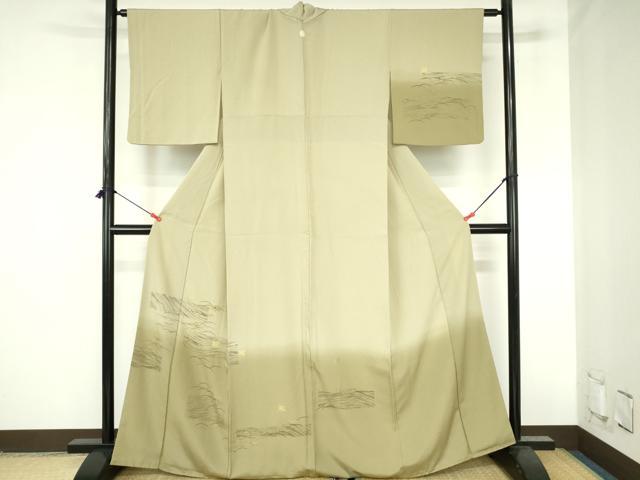 平和屋着物●訪問着　刺繍　千鳥　笹の葉花文　暈し染め　金彩　正絹　逸品　DABH0803op