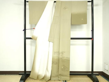 平和屋着物●訪問着　刺繍　千鳥　笹の葉花文　暈し染め　金彩　正絹　逸品　DABH0803op
