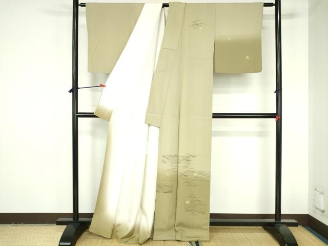 平和屋着物●訪問着　刺繍　千鳥　笹の葉花文　暈し染め　金彩　正絹　逸品　DABH0803op