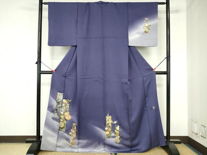 平和屋着物●漆工芸作家　金森一博　訪問着　短冊花文　暈し染め　金彩　正絹　逸品　DABH0806op