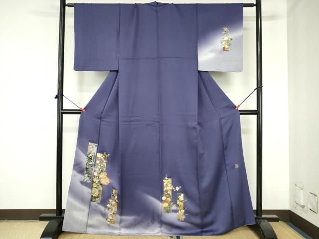平和屋着物●漆工芸作家　金森一博　訪問着　短冊花文　暈し染め　金彩　正絹　逸品　DABH0806op
