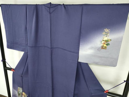 平和屋着物●漆工芸作家　金森一博　訪問着　短冊花文　暈し染め　金彩　正絹　逸品　DABH0806op