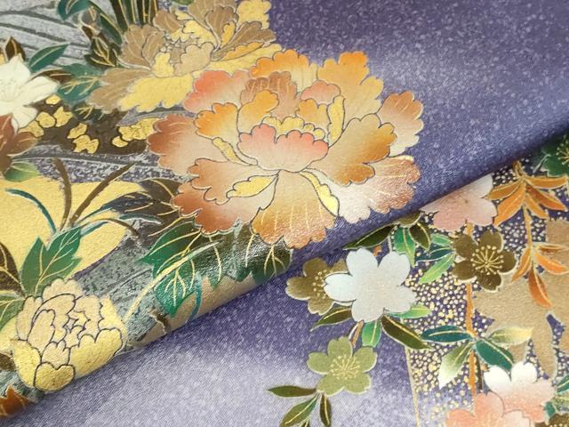 平和屋着物●漆工芸作家　金森一博　訪問着　短冊花文　暈し染め　金彩　正絹　逸品　DABH0806op