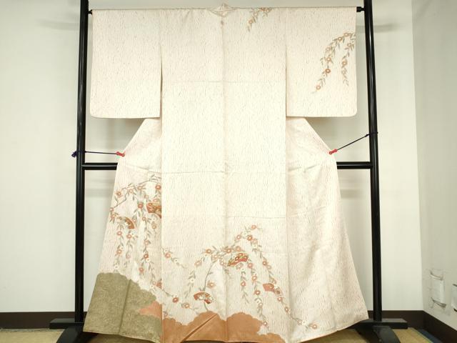 平和屋着物●訪問着　杢目絞り　地紙花文　金彩　正絹　逸品　DABH0809op