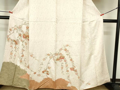 平和屋着物●訪問着　杢目絞り　地紙花文　金彩　正絹　逸品　DABH0809op