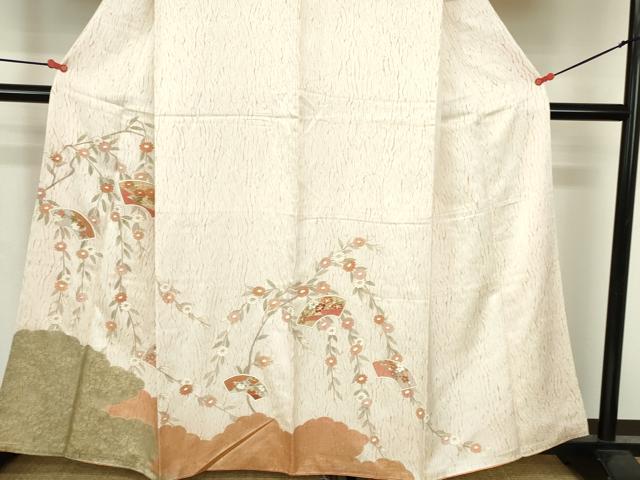 平和屋着物●訪問着　杢目絞り　地紙花文　金彩　正絹　逸品　DABH0809op