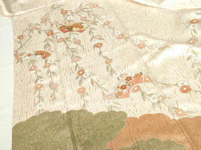平和屋着物●訪問着　杢目絞り　地紙花文　金彩　正絹　逸品　DABH0809op