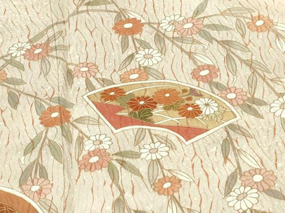 平和屋着物●訪問着　杢目絞り　地紙花文　金彩　正絹　逸品　DABH0809op