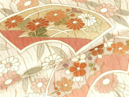 平和屋着物●訪問着　杢目絞り　地紙花文　金彩　正絹　逸品　DABH0809op