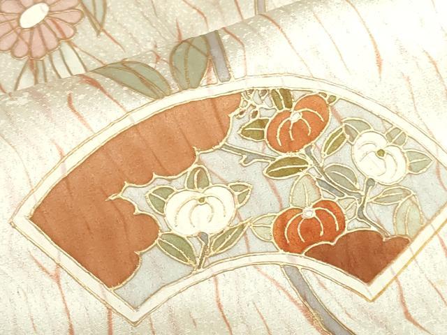 平和屋着物●訪問着　杢目絞り　地紙花文　金彩　正絹　逸品　DABH0809op