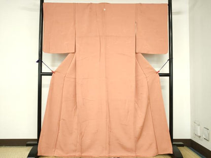 平和屋着物●上質な色無地　雲取花地紋　宍色　正絹　逸品　DABH0812op