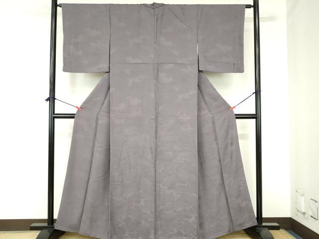 平和屋着物●上質な色無地　立波地紋　葡萄鼠色　正絹　逸品　DABH0814op