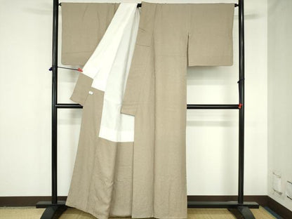 平和屋着物●上質な色無地　霞地紋　白橡色　正絹　逸品　DABH0815op