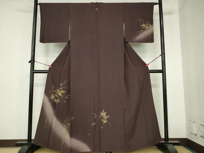 平和屋着物●訪問着　枝花　松葉文　暈し染め　金彩　正絹　逸品　DABH0816op