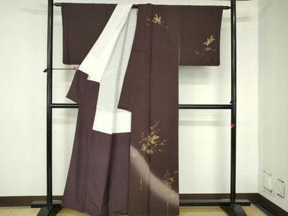 平和屋着物●訪問着　枝花　松葉文　暈し染め　金彩　正絹　逸品　DABH0816op