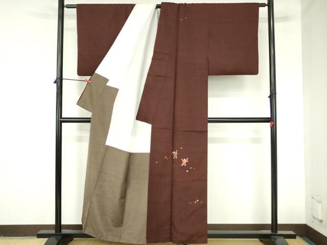 平和屋着物●訪問着　紬地　駒刺繍　総刺繍　童子遊び　正絹　逸品　DABH0817op