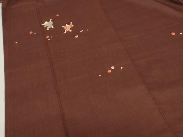 平和屋着物●訪問着　紬地　駒刺繍　総刺繍　童子遊び　正絹　逸品　DABH0817op