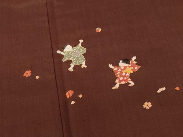 平和屋着物●訪問着　紬地　駒刺繍　総刺繍　童子遊び　正絹　逸品　DABH0817op