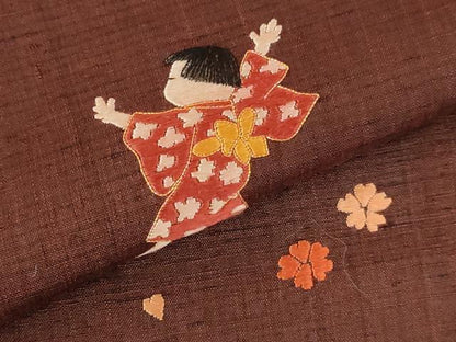 平和屋着物●訪問着　紬地　駒刺繍　総刺繍　童子遊び　正絹　逸品　DABH0817op