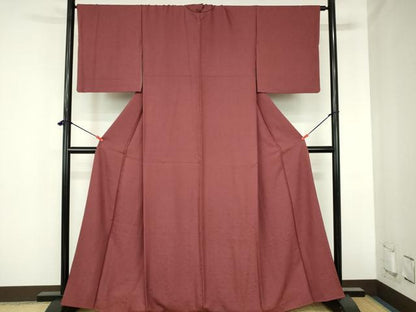 平和屋着物●上質な色無地　草花地紋　葡萄茶色　正絹　逸品　DABH0819op