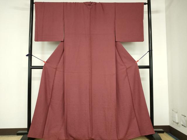 平和屋着物●上質な色無地　草花地紋　葡萄茶色　正絹　逸品　DABH0819op