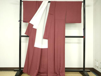 平和屋着物●上質な色無地　草花地紋　葡萄茶色　正絹　逸品　DABH0819op