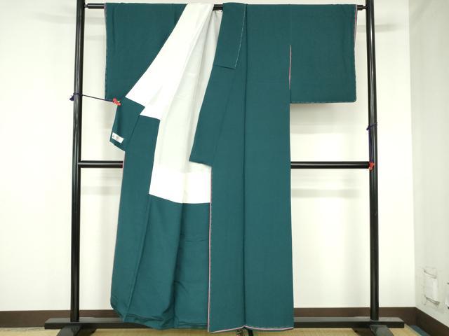 平和屋着物●上質な色無地　濃い萌葱色　やまと誂製　正絹　逸品　DABH0821op