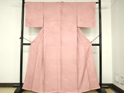 平和屋着物●上質な色無地　流水花地紋　珊瑚色　正絹　逸品　未使用　DABH0822op