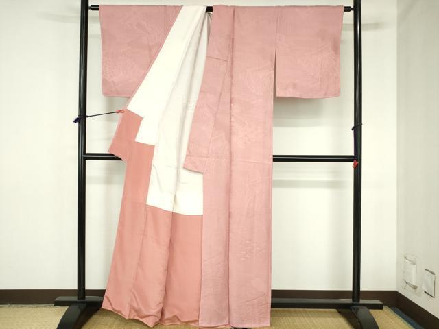 平和屋着物●上質な色無地　流水花地紋　珊瑚色　正絹　逸品　未使用　DABH0822op