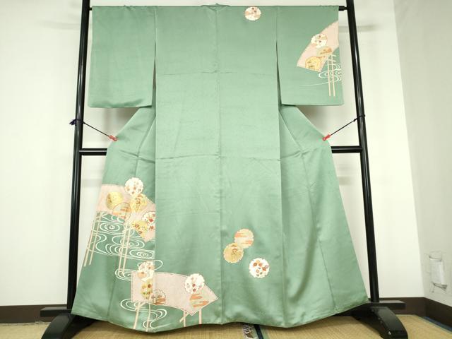 平和屋着物●銀座きしや　訪問着　駒刺繍　流水雪輪花文　金彩　正絹　逸品　DABH0837op